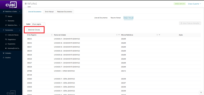 colunas edição manual